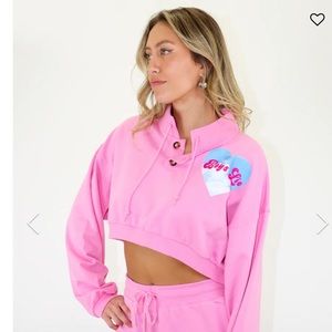 BOYS LIE HEAD IN THE CLOUDS HENLEY CROPPED CREWNECK ★ PINK Size S/M